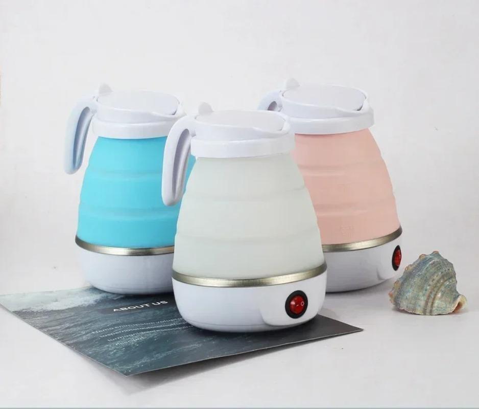 Household silicone 304 folding kettle, 600ml constant temperature automatic power-off electric kettle, portable for travel.