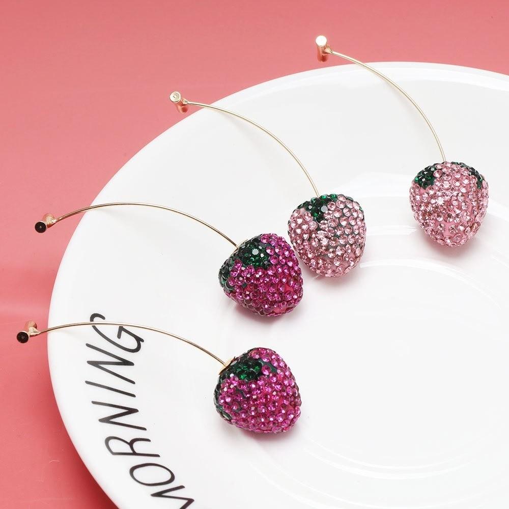 1Pair Shiny Stud Earrings Set Rhinestone Fruit Pendant Earrings Party Decoration