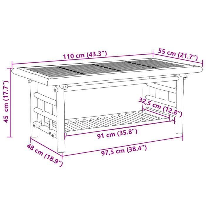 VidaXL Coffee Table 110x55x45 Cm Bamboo, Side Table, Living Room Table, Accent Table, Sofa End Table, Center Table, 368046