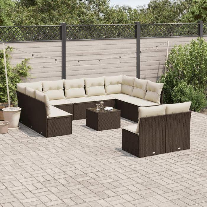 VidaXL Garden Lounge Set with Cushions 12 Pcs, Patio Sofas, Outdoor Furniture Set, Modern, Brown 3218363