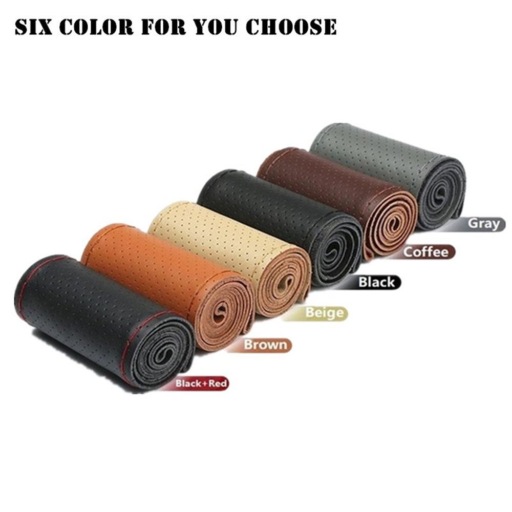 Universal Braid Steering Wheel Cover 38cm Leather Hand Sewing Steering Wheel Cover Genuine Cowhide Leather with Needles Thread
