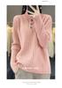 Women's Striped High Neck Wool Sweater - Half-Button, Slimming Fit, Autumn/Winter Knit Pullover