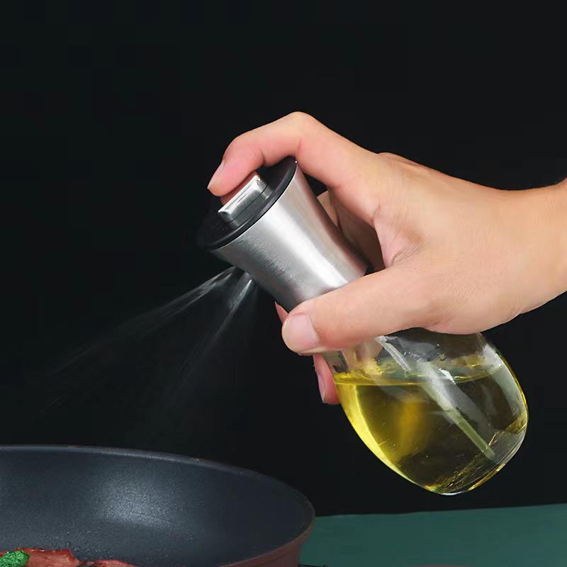 304 Stainless Steel Press-Type Oil Sprayer and Glass BBQ Spray Bottle