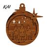 Natural Log Craft Gifts 3D Wooden Light Up Christmas Ornament, Layered House Tree Snowman Wood Engraving Decor Nativity Scene Hanging Decoration