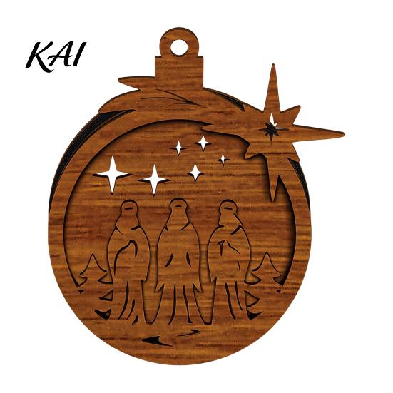 Natural Log Craft Gifts 3D Wooden Light Up Christmas Ornament, Layered House Tree Snowman Wood Engraving Decor Nativity Scene Hanging Decoration