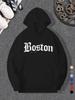 Men's Boston Letter Print Hoodie - Casual & Stylish Drawstring Pullover with Kangaroo Pocket, Comf