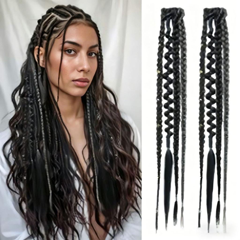 16 Inch Bohemian Long Braided Hair Clip In Extensions Synthetic Handmade Braided Hairpieces for Styling and Hair Decoration