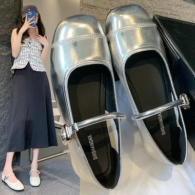 Flat Mary Jane Single Shoes Women Shoes Spring and Fall Summer Silver Soft Bottom Ladybird Shoes Female