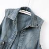 WTEMPO Denim Vintage Sleeveless Loose Single Breasted Women's Vest Jacket Coats Korean Fashion Short Coat for Women Spring
