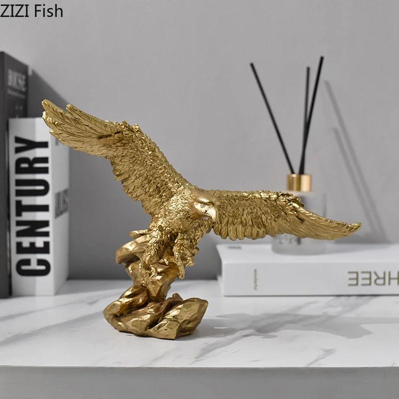 Złoty Latający Orzeł Statuetka Ozdoby Dekoracja Biurka Żywiczne Rzemiosło Orzeł Rozkłada Skrzydła Kreatywna Rzeźba Estetyczna Dekoracja Pokoju