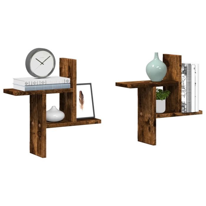 VidaXL Étagères murales 2 pcs chêne fumé 38x12x38 cm bois d'ingénierie 853249
