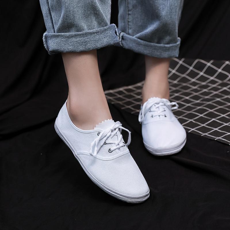 Fashion Spring Sports Casual Shoes Women Fashion Round Head Deep Mouth Cloth Front Lacing Soft Sole Non-slip Flat Shoes