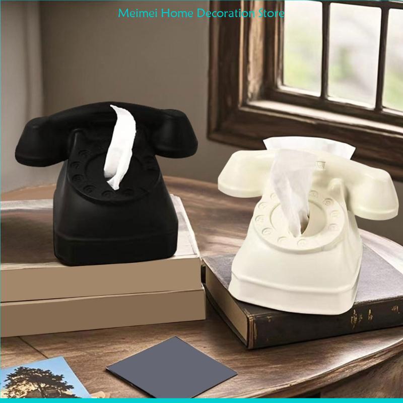 Unique Telephone Model Tissue Box PVC Craft Paper Case for Home and Office Use