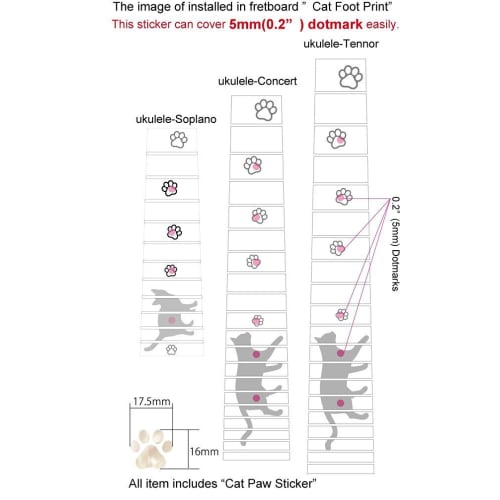 Jockomo Cat's Foot/Soprano Ukulele Position Mark Inlay Stickers - Perfect for Ukuleles