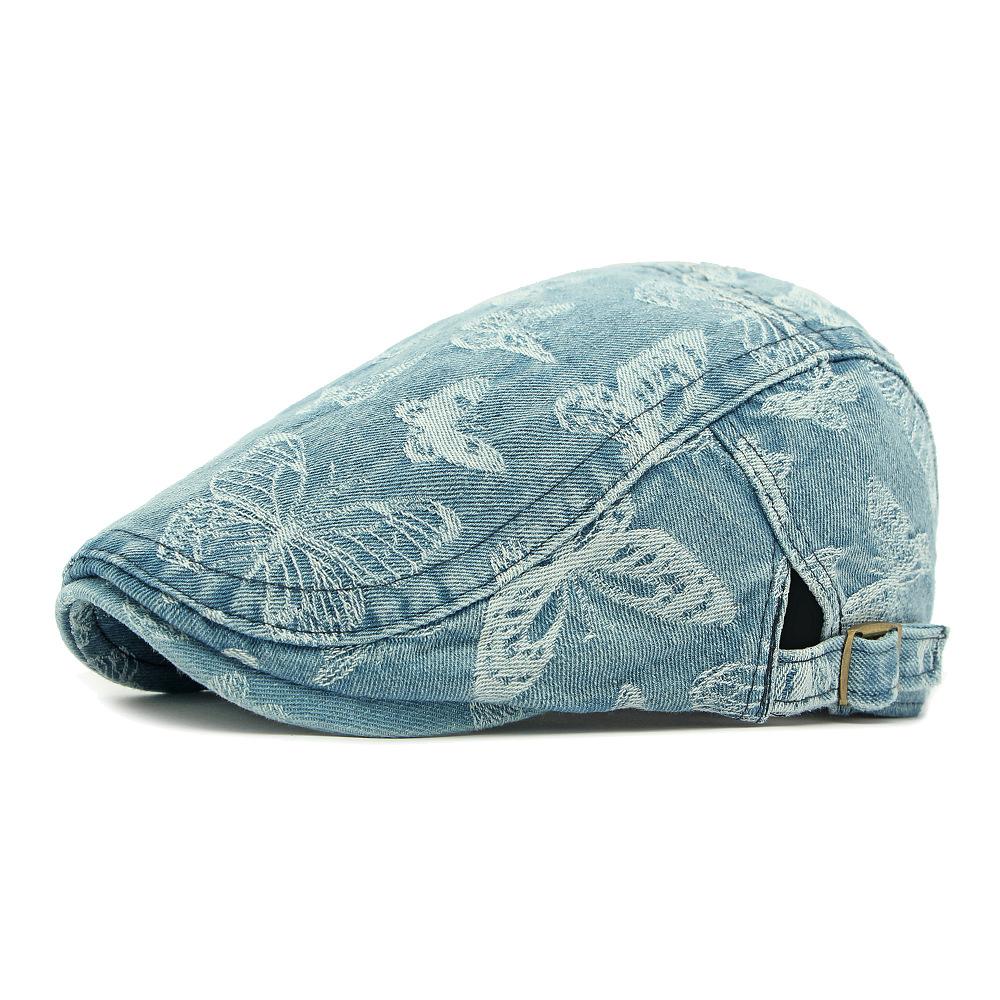 Denim Beret Women's British Vintage Forward Hat Sunscreen Sun Hat Jacquard Butterfly Cap