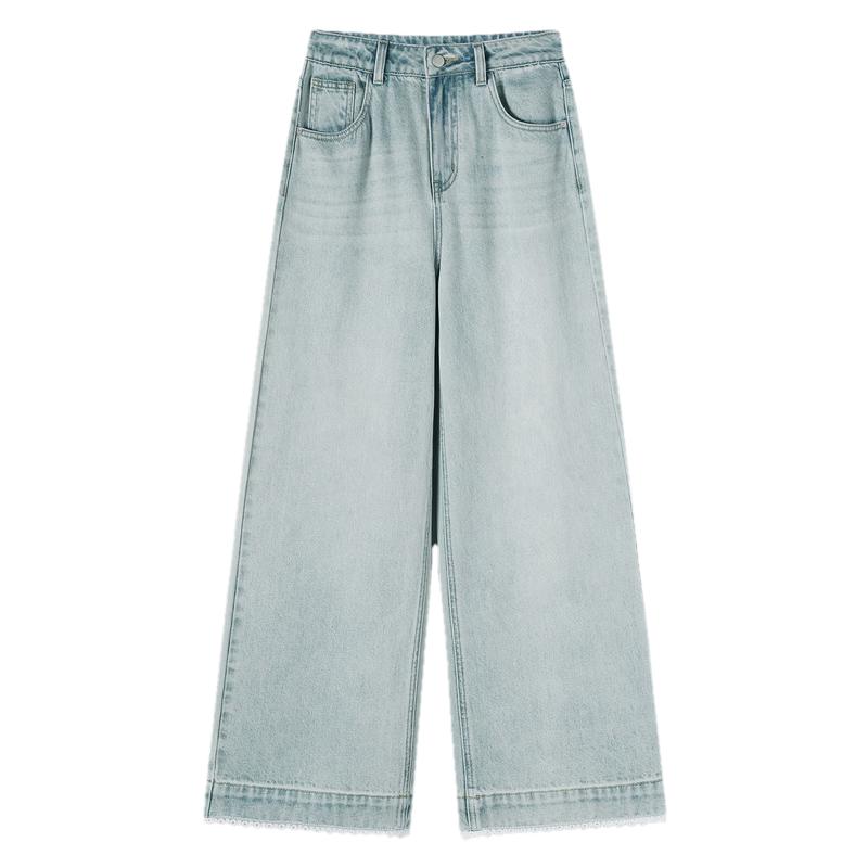 TonLion Women s Fashion Lace Patchwork Wide-Leg Jeans 25