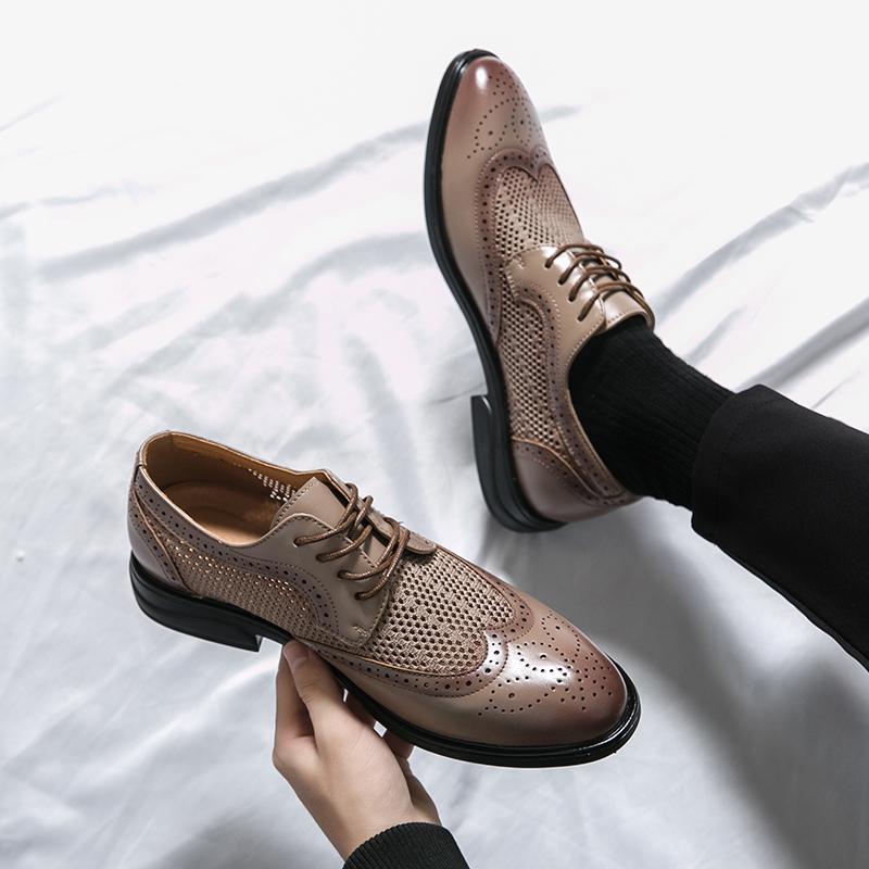 2024 New Spring Summer Business Men's Dress Shoes Mesh Breathable Man Fashion Casual Shoes Quality Leather Oxfords Office Shoes