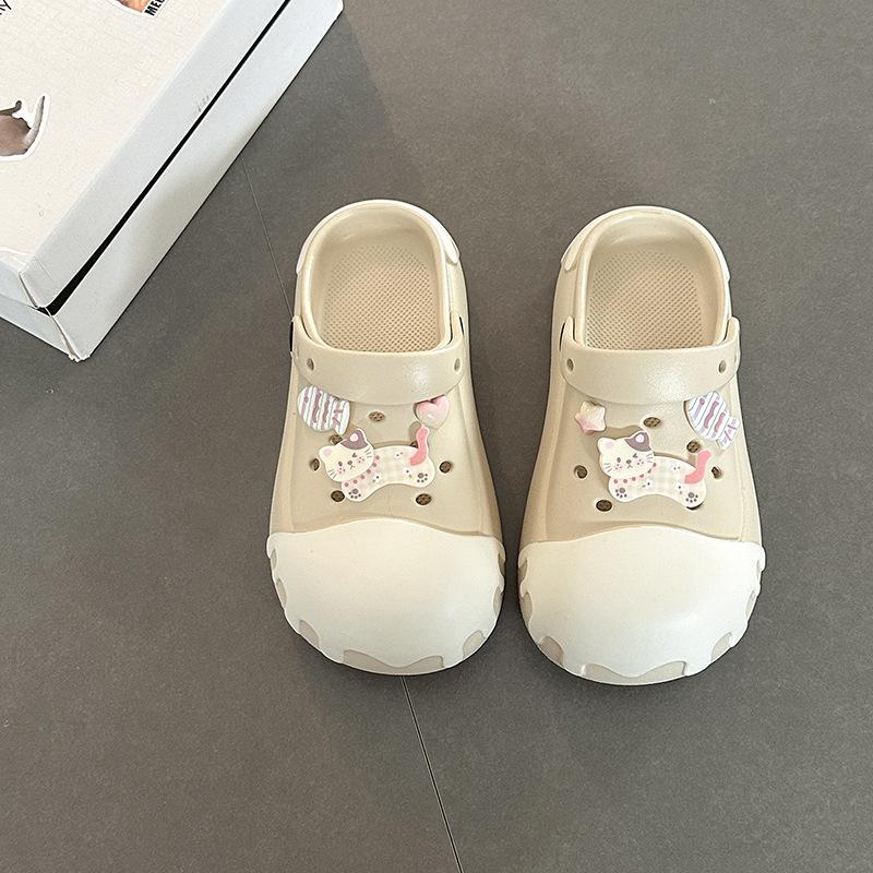[BRSO] Cute cartoon sweet kitten two wear hole shoes, women wear thick-soled heightening beach sandals