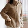 Yousheng Women's Fuzzy Fleece Jacket Long Sleeve Stand Collar Full Zip Up Sherpa Coat Fall Winter Warm Jacket with Pockets