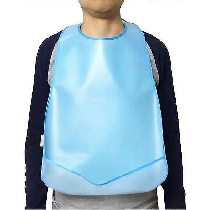 Silicone Adult Bibs with Crumb Catcher, Waterproof Bibs for Adult, Extra Long Elderly Men Women Blue Bib for Eating Washable Wipeable Easy Clean (2pcs