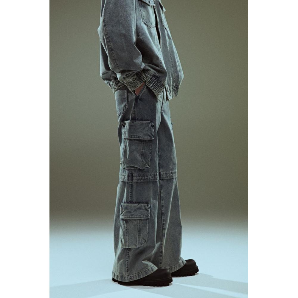 H M Loose Cargo Jeans deniM Blue