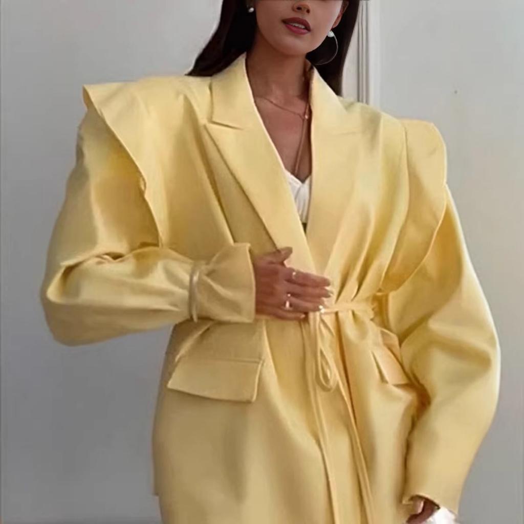 Women's V-neck Waist Cinching Tie Belt Coat Fall Winter Fashion Loose Versatile Slimming Jacket for Women European American Style