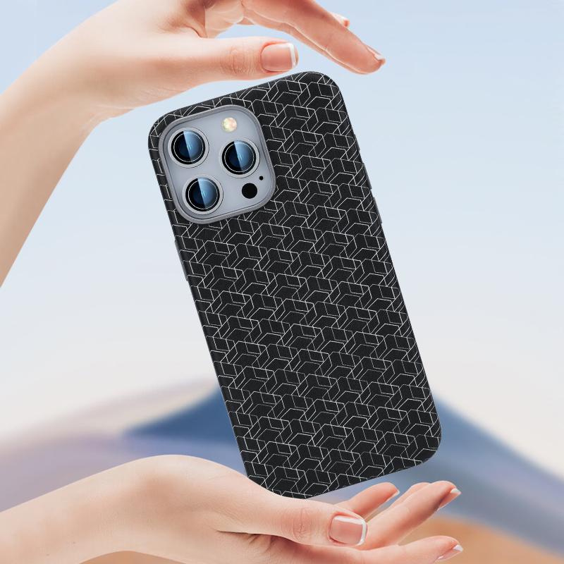 For iPhone 16 Pro Case Compatible with MagSafe Anti-Drop PU+TPU Phone Cover Geometric Pattern