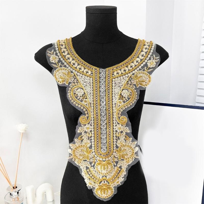 Bestickte Perlen-Applikation für Hochzeitskleid Abendkleid Aufnäher für Kragen Perlen-Aufnäher Spitze-Applikation