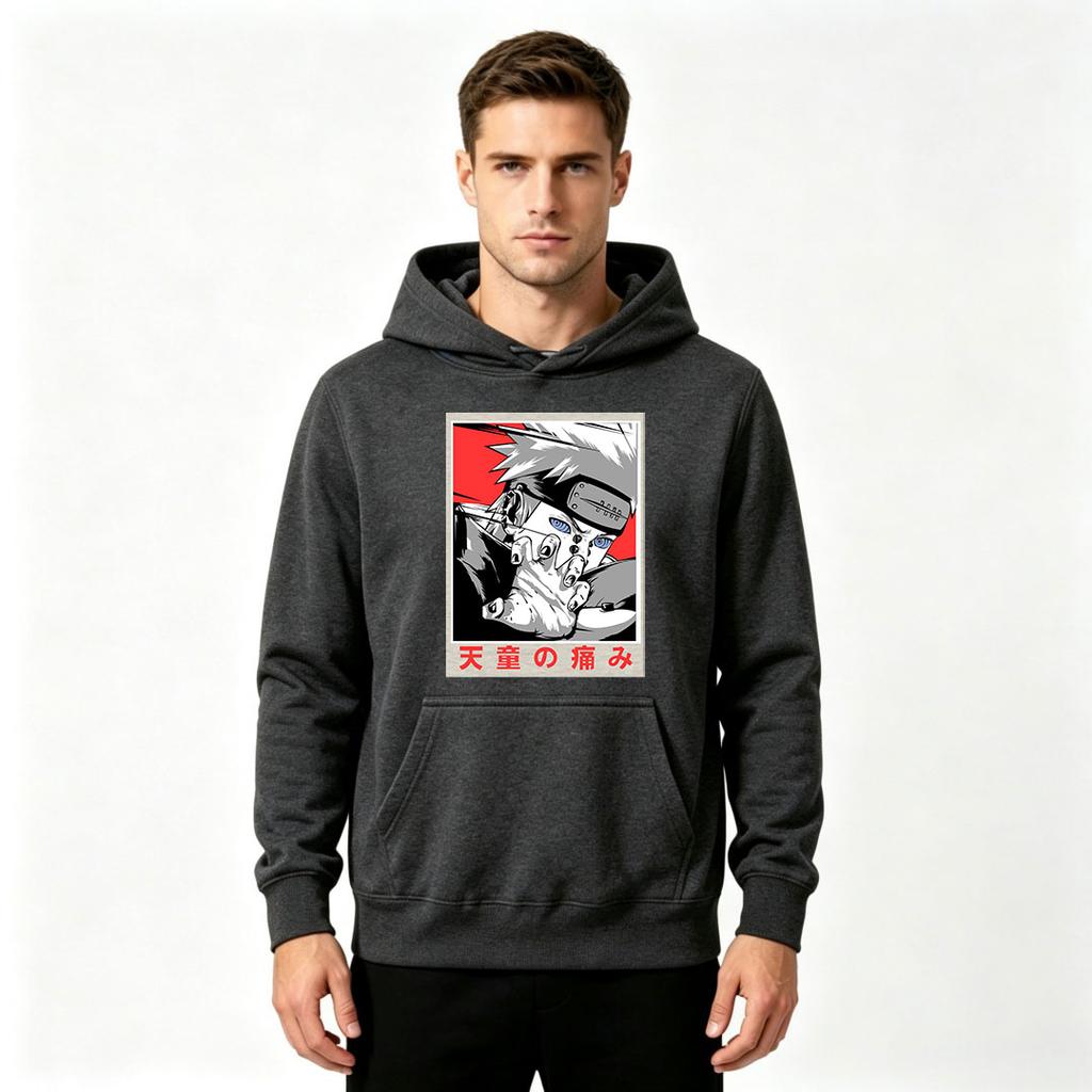 Men Anime Printed Pullover Hoodie, Pain Character Graphic Casual Long Sleeve Sweatshirt for Daily Wear