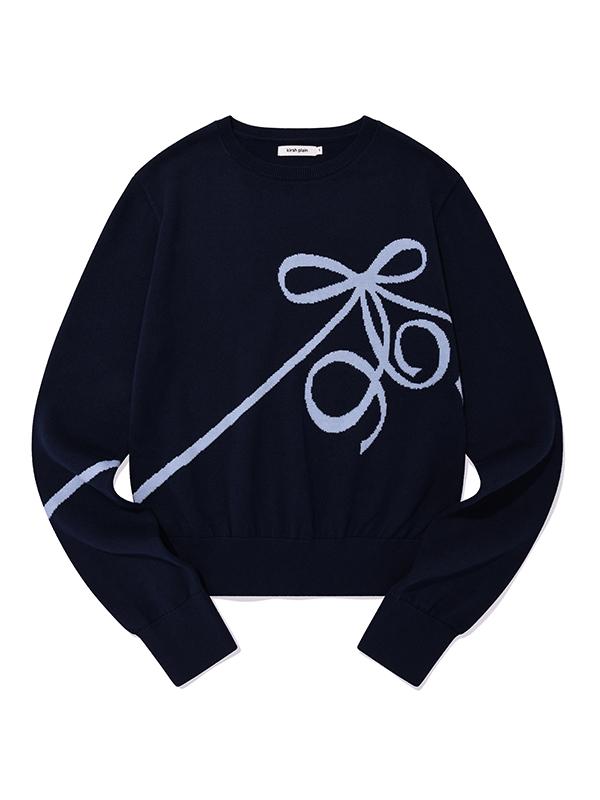 KIRSH Plain Ribbon Cherry Knit [Navy]