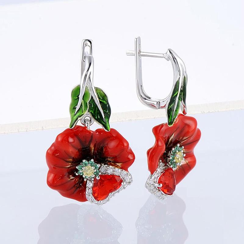 Fashionable Red Flower Earrings