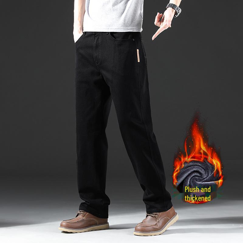 Pánské ležérní džíny s rovnými nohavicemi a elastickým pasem s velvetovou podšívkou na zimu 2023