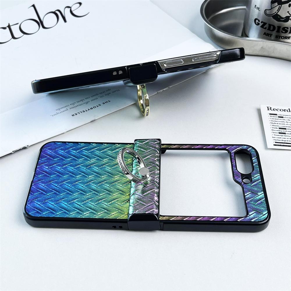 For Galaxy Z Flip Ring Bracket Case Laser Leather Cover For Samsung Z Flip4 Zflip 3 Slim Gradient Color Holder Case
