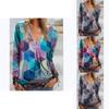 Elegant Ladies Print Pullover Blouse Shirt With V Neck And Zipper For Casual Wear