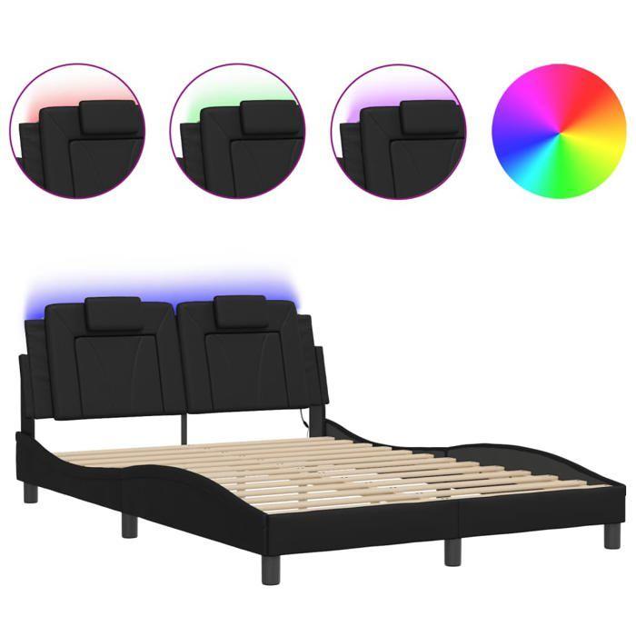 VidaXL Cadre de Lit avec Lumières LED, Lit Rembourré avec Coussin, Lit Double, Lit Adulte Chambre, Moderne, Noir 120x200 cm 3214008
