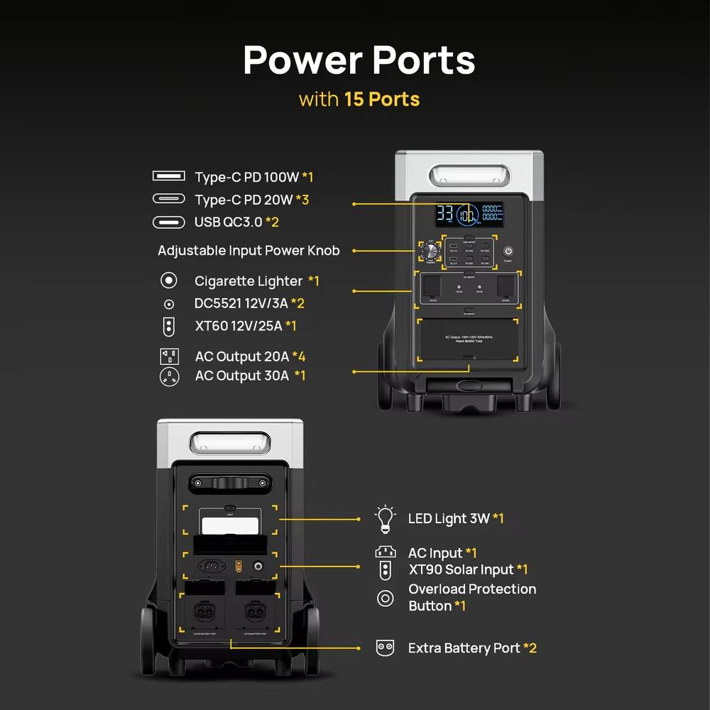 AFERIY 3600W Portable Power Station Solar Generator 3840Wh LiFePO4 Battery Home Backup Outdoor Camping Mobile Power Power Bank