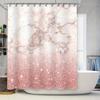 Modern Blue Shower Curtain with White and Gold Accents for Bathroom Decor