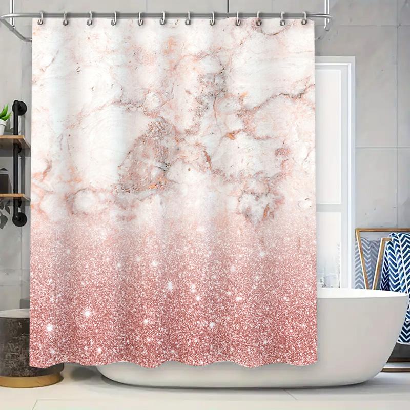 

Modern Blue Shower Curtain with White and Gold Accents for Bathroom Decor 90x180cm