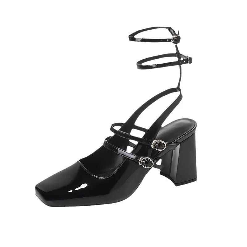 Fashion Sandals Women's High Heels Strap Roman Silver Lacquered Leather Baotou Sexy High Heels