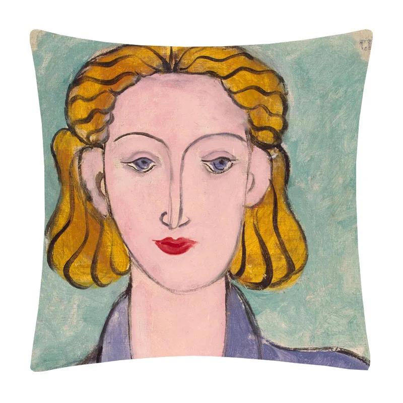 Henri Matisse Printed Cushion Cover Portrait Oil Art Painting Decorative Pillowcase Home Decor Polyester Cotton Linen 45X45cm
