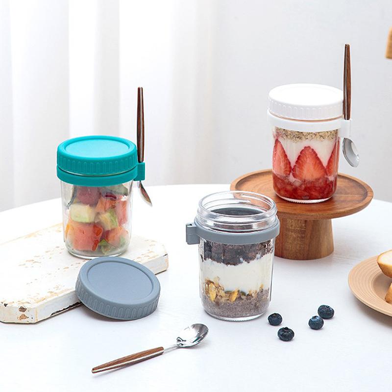Portable Breakfast Cup Oatmeal Cereal Nut Yogurt Salad Cup With Lid Spoon Multifunction Tumbler Heat Resistant Juice Milk Cup