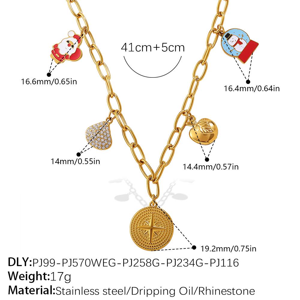 Colar Pingente de Natal DIY Europeu e Americano: Aço Inoxidável Banhado a Ouro 18K, Design de Desenho Animado Fashion para Mulheres.