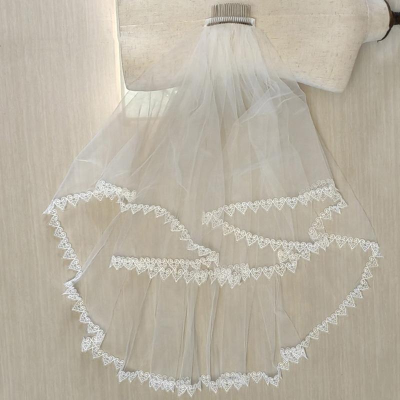 Voal Lung de Mireasă din Tul cu Dantelă în Formă de Inimă, cu Pieptene de Păr pentru Fixare, pentru Nuntă, Petrecere de Celebrare