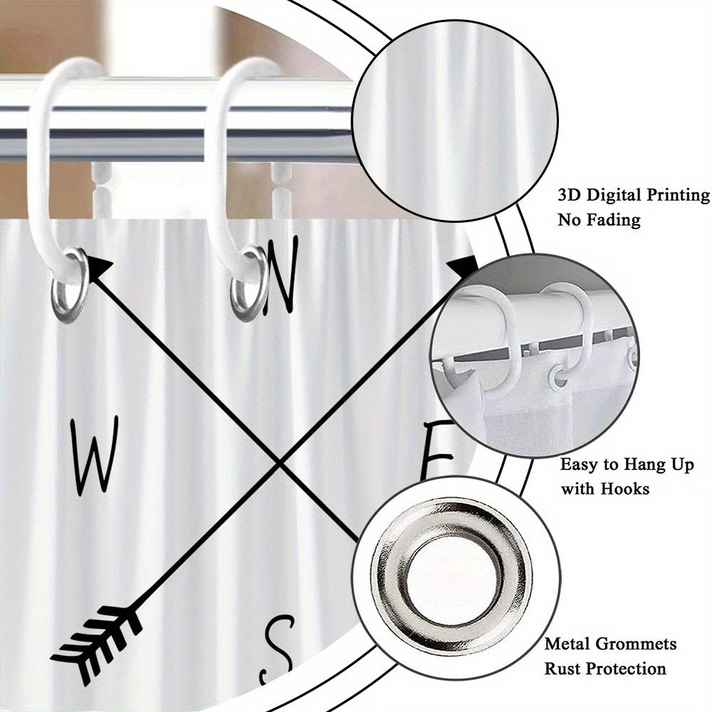 1Pc Arrow And Compass Patterned Shower Curtain, Made Of Polyester, Machine Washable, Suitable For Bathroom Decor.