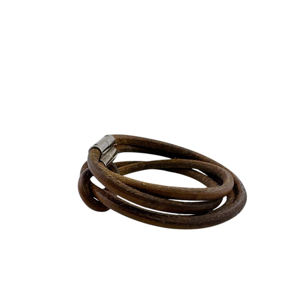 Hermes Leather Herculed Bracelet Brown Leather Used