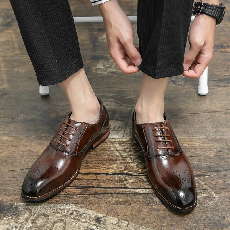 Men oxfords shoes Classic British Style Pointed Toe Leather Shoes Men Business Formal Men black Shoes Brogue Men Wedding Shoes
