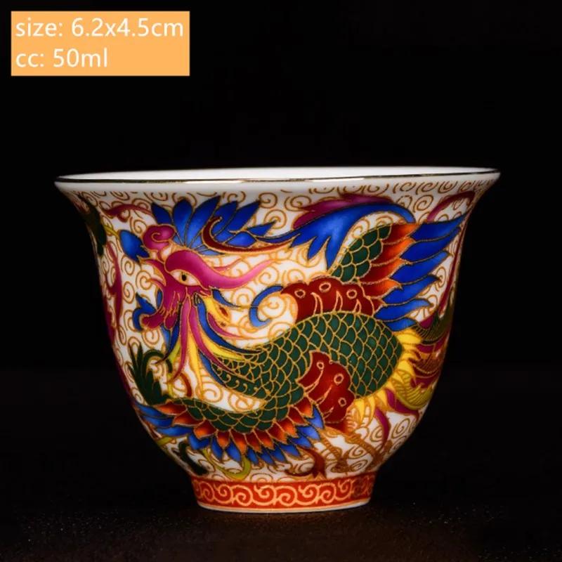 

Chinese Handmade Porcelain Tea Cup Household Dragon and Phoenix Pattern Teacup Ceramic Master Cup Personal Tea Bowl Teaware See options chart