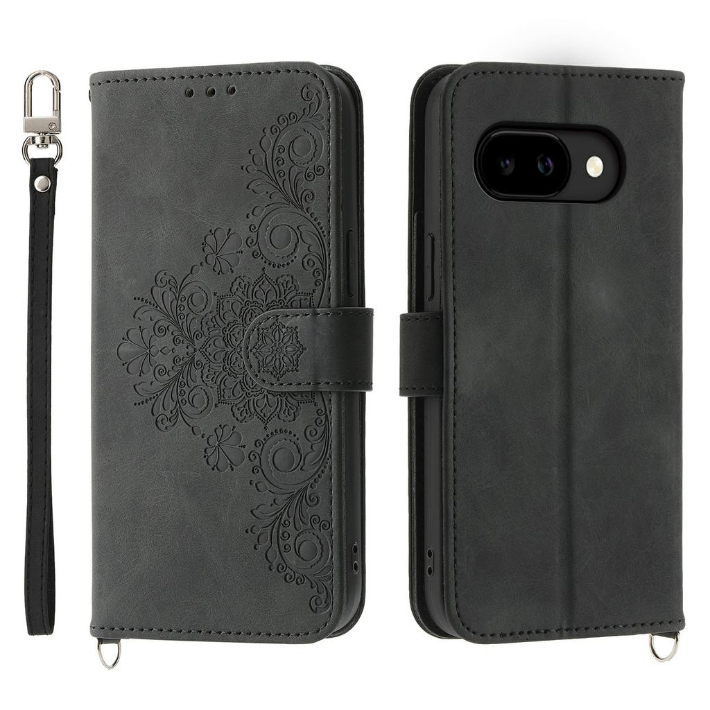For Google Pixel 10a Case Flower Pattern PU Leather Wallet Phone Cover with Strap