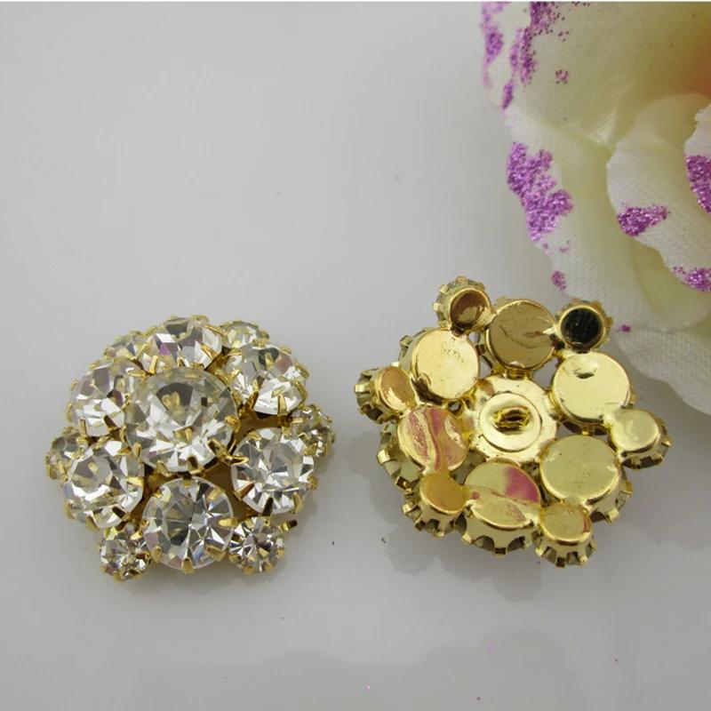 5pcs Round Clear Rhinestone Button Shank For Sewing Craft 28mm