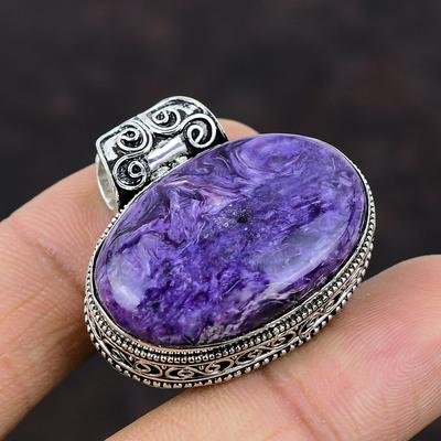 Charoit-Anhänger, natürlicher Edelstein-Anhänger, 925er Sterlingsilber-Anhänger, antiker Vintage-Anhänger, handgefertigter Boho-Schmuck, Jahrestagsgeschenk für Mama